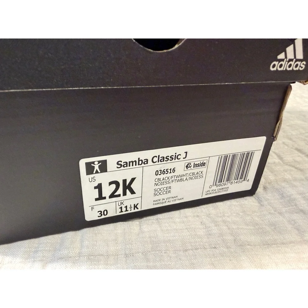 Adidas Samba Classic J Black White Indoor Soccer Shoes 036516 Kids Size 12K